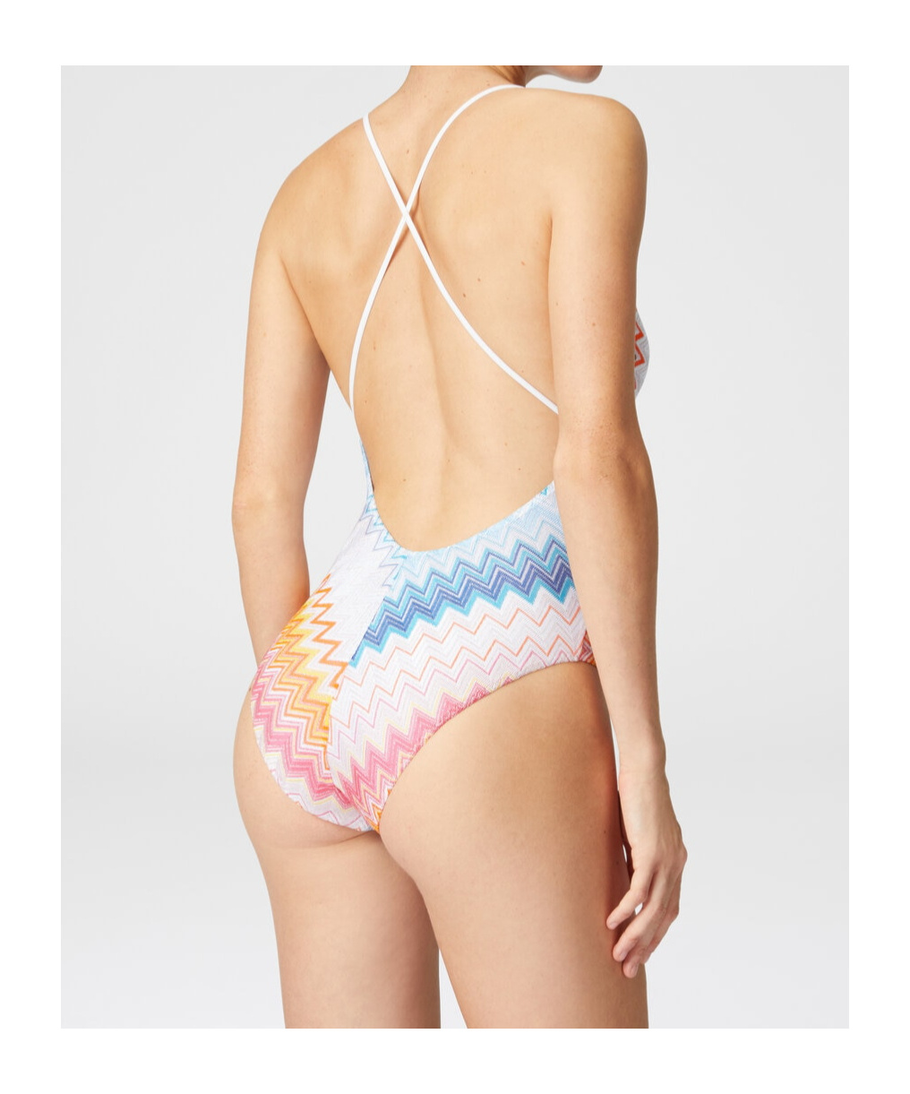 Missoni Shaded Chevron Plunge One-piece Swimsuit In White