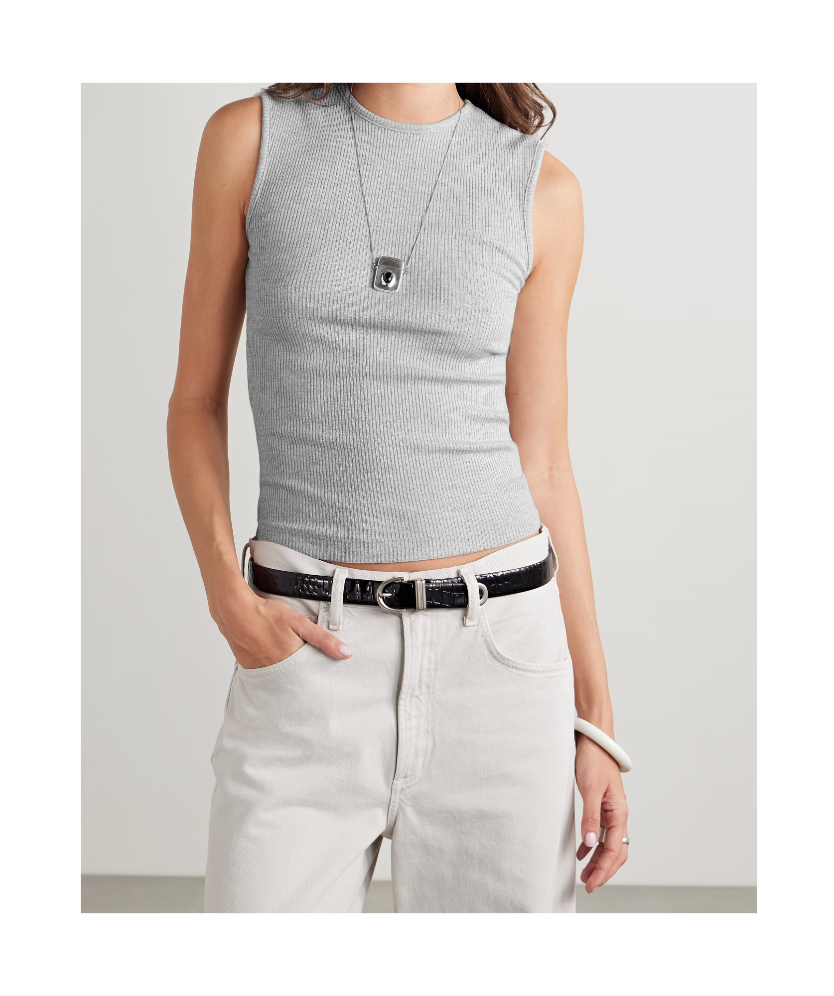 Agolde Binx Ribbed Jersey Tank In Gray