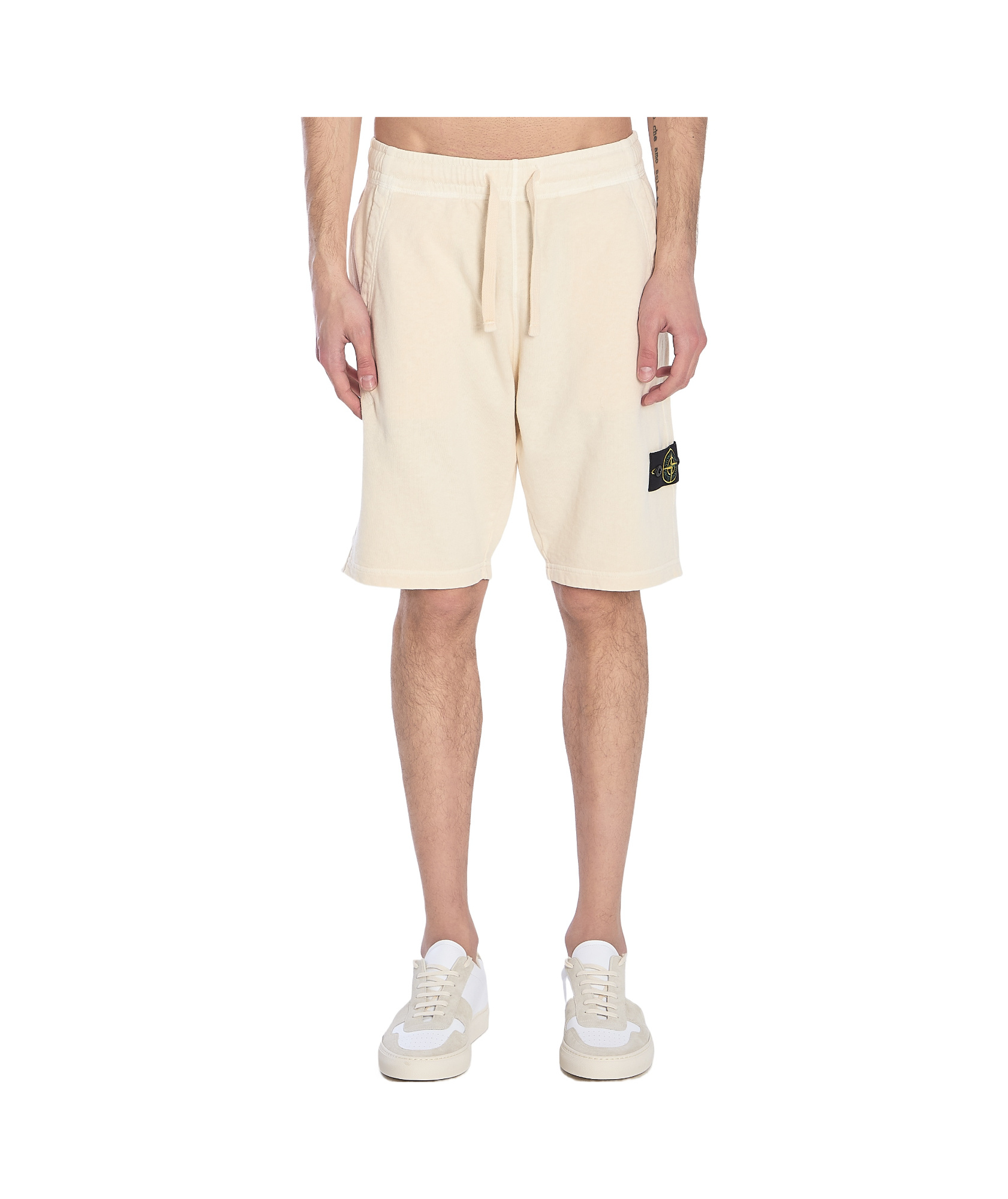 Stone Island Compass-badge Jersey Shorts In Cream