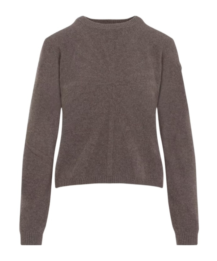 Moncler X Rick Owens Cropped Brown Knit Sweater With Round Neckline In Black