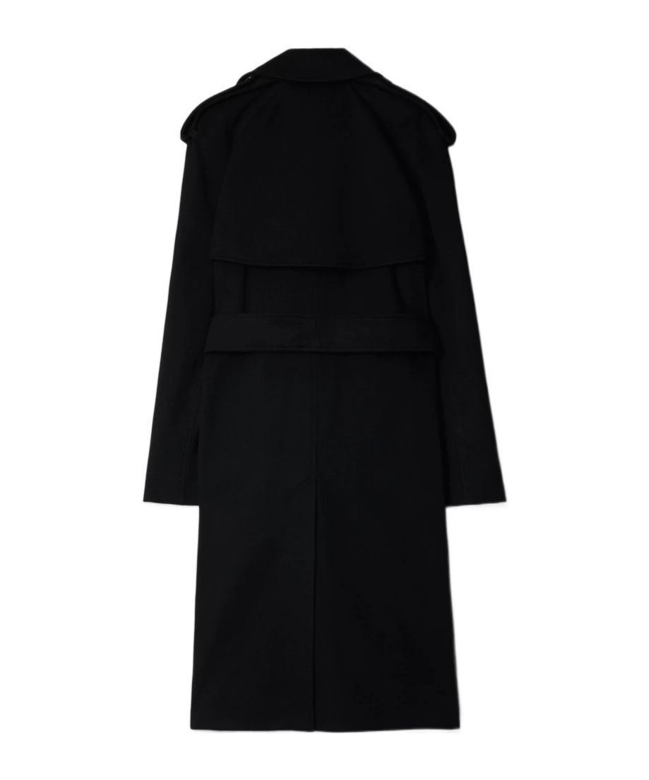 Burberry Cashmere Belted Wrap Trench Coat In Black