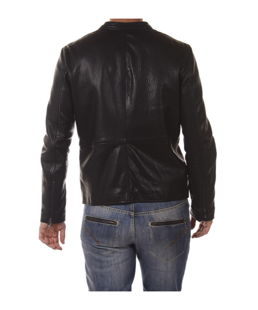 Armani Jeans Long-sleeved Leather Jacket In Black