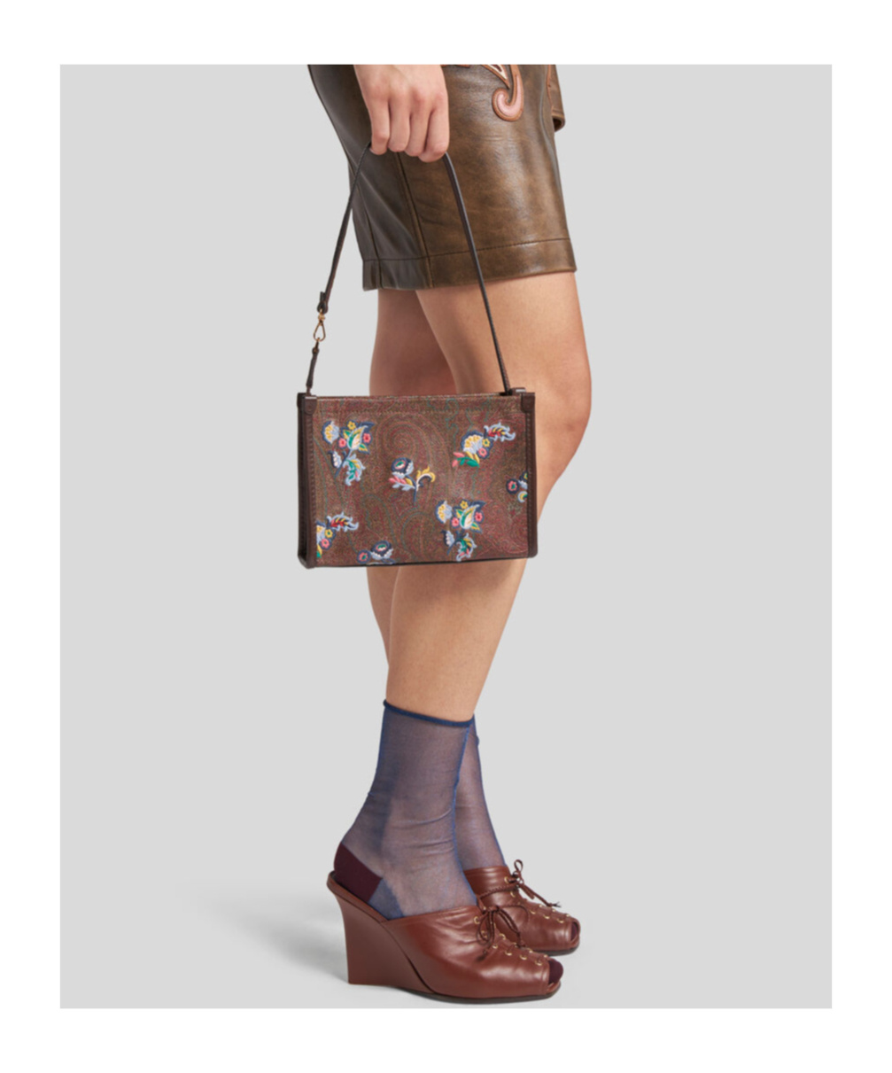 Etro Paisley Jacquard Floral Embroidered Shoulder Bag In Brown