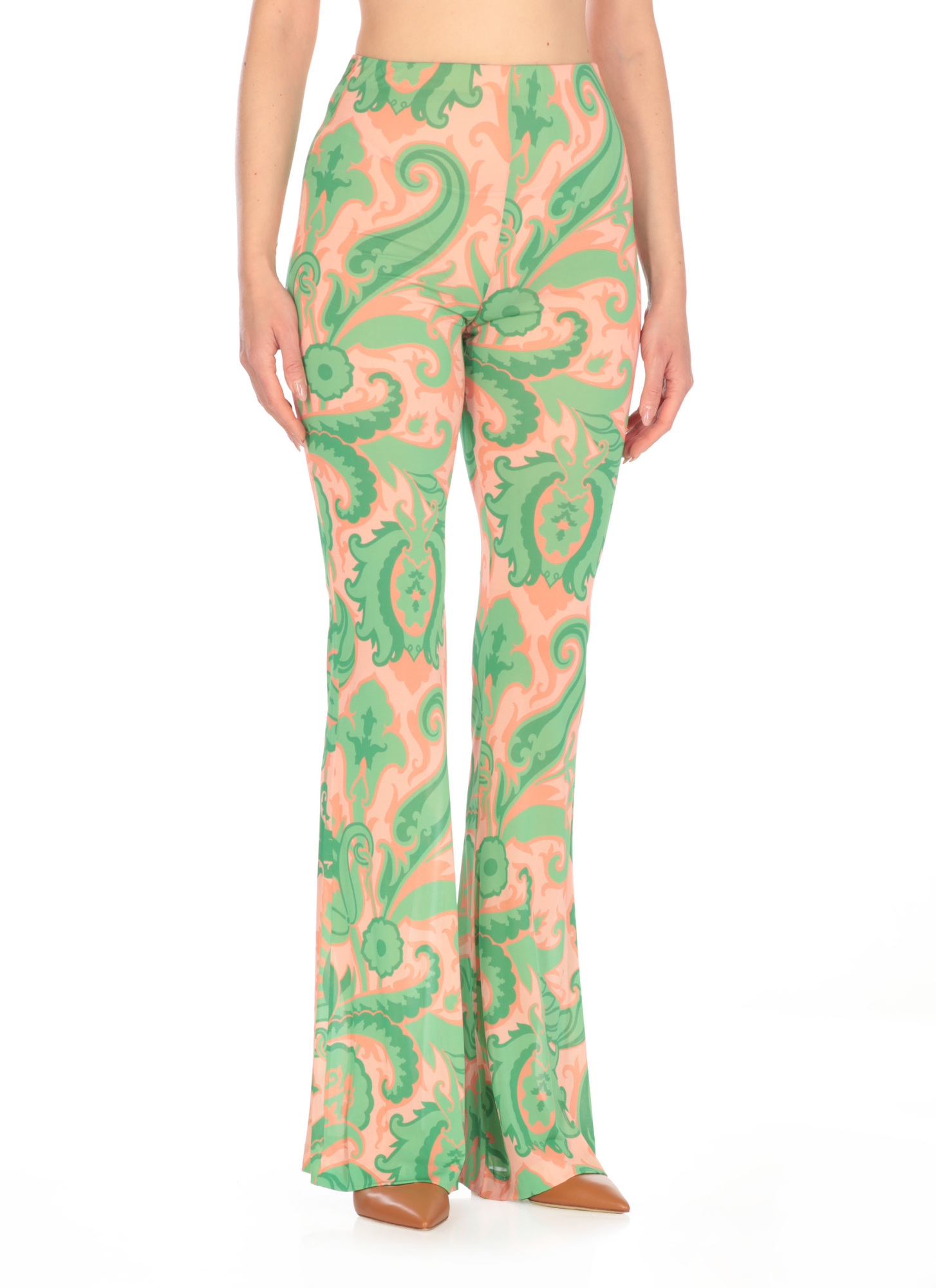 Etro Flared Viscose Pants With Vibrant Floral Pattern In Green