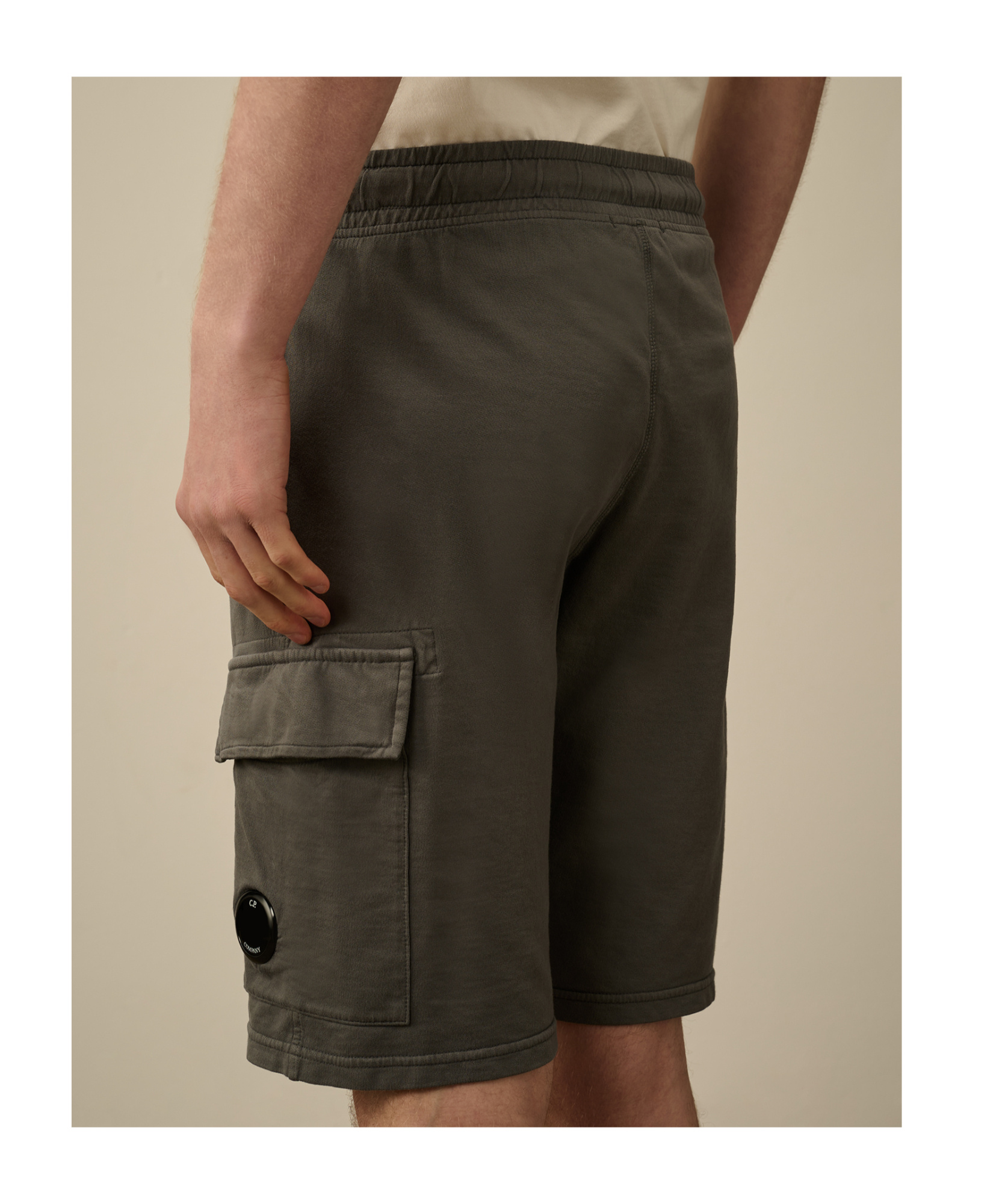 C.p. Company Lens-detail Cotton Track Shorts In Black