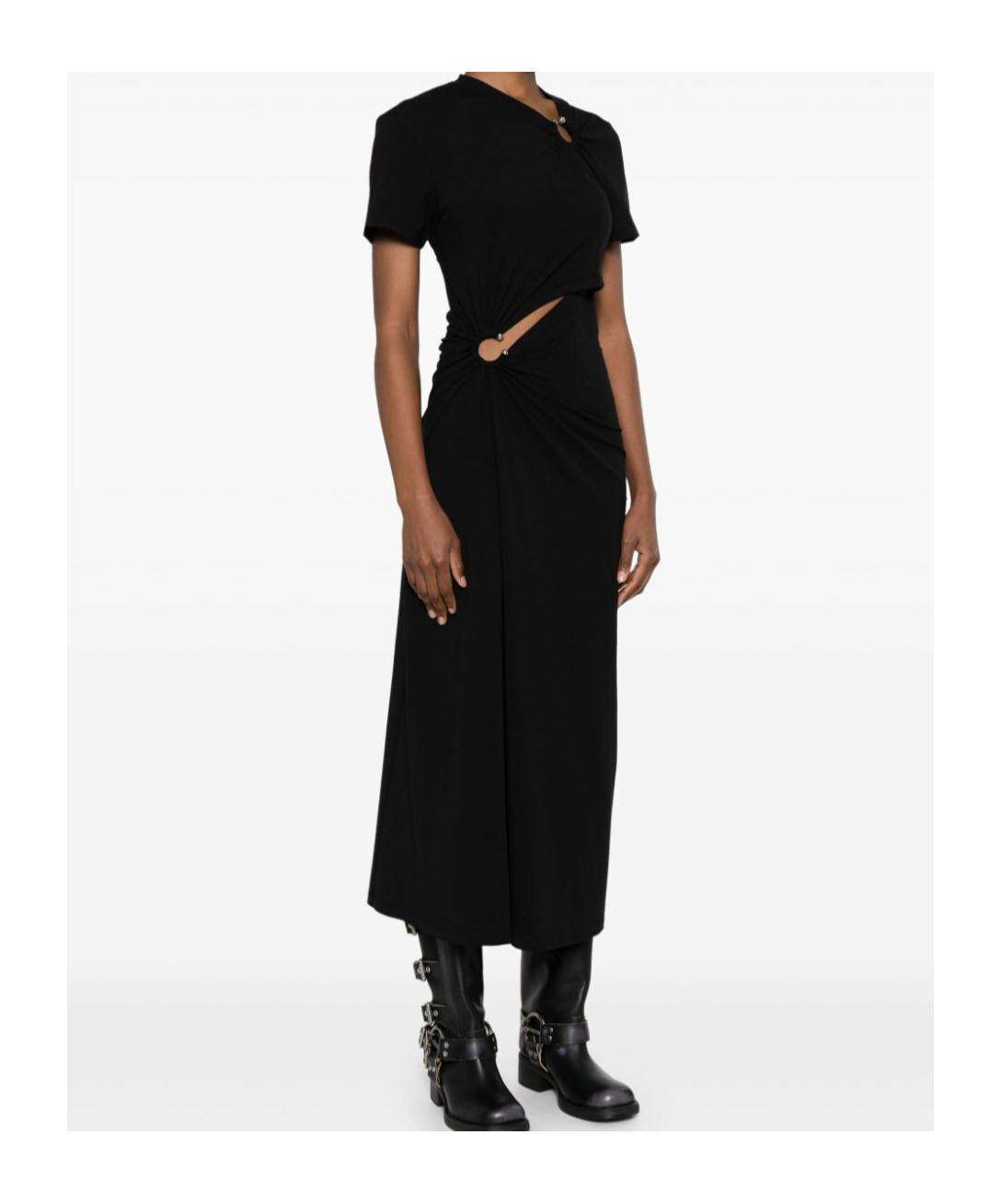 Rabanne Jersey Long Piercing Dress In Black