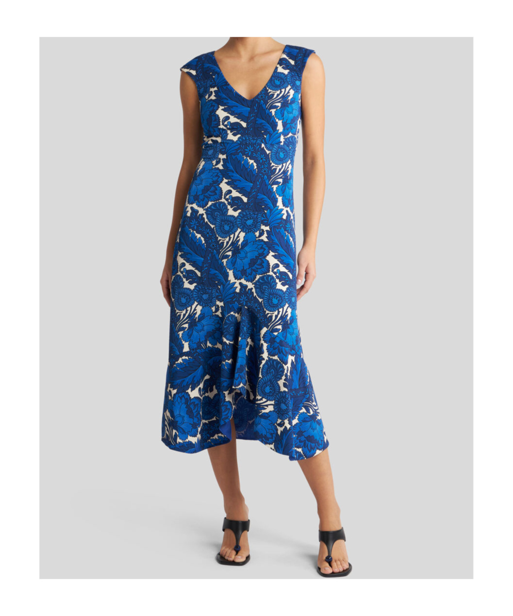 Etro Midi Dress With Maxi Floral Print In Blue