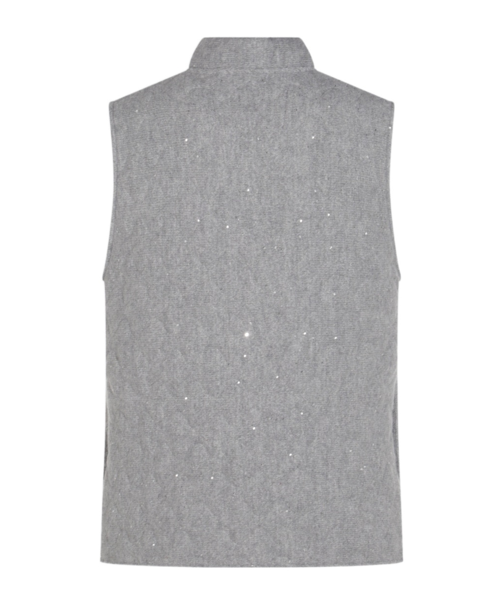 Fabiana Filippi Quilted Vest With Sequin Embellishments And Stand Collar In Gray