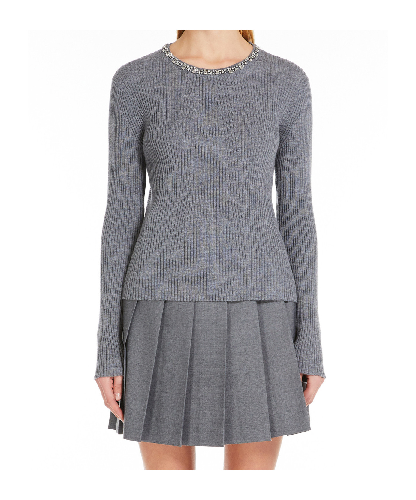 Max Mara Long-sleeved Wool Sweater In Gray