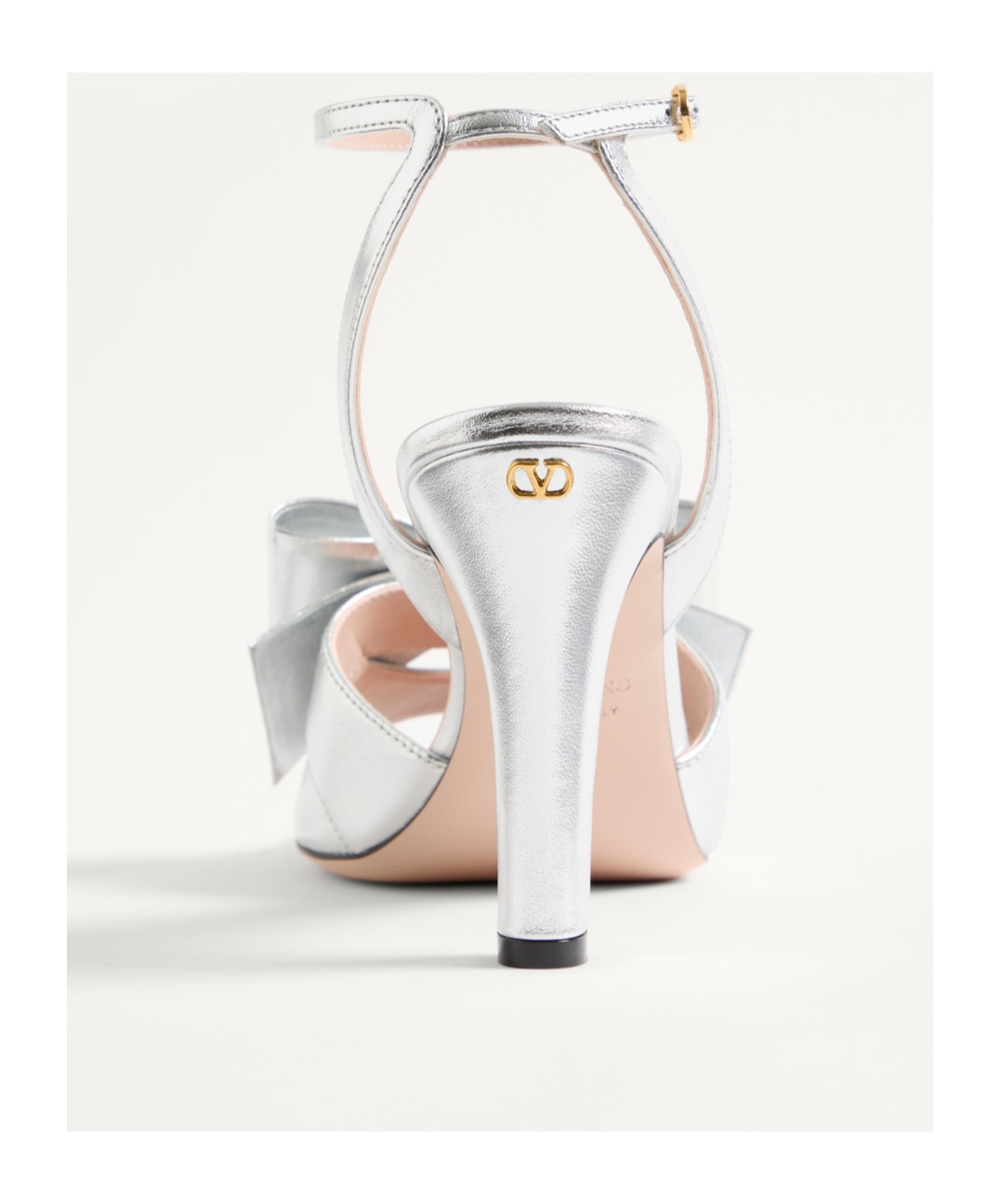 Valentino Bowow Metallic Leather Sandals In White