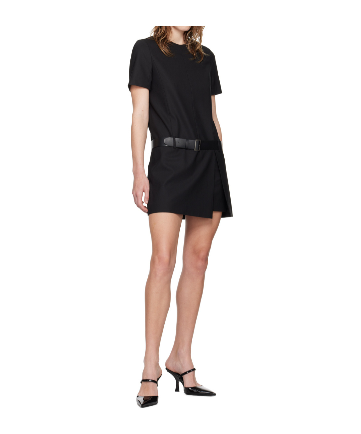 Juunj Waist Belt Mini Dress In Black