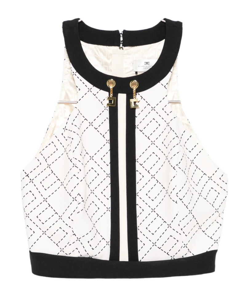 Elisabetta Franchi Monogram-pattern Halterneck Top In White