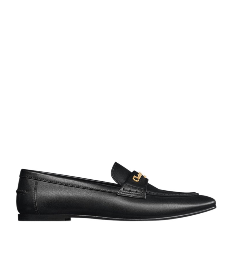 Dior Round Toe Leather Loafers With Flat Sole In Black