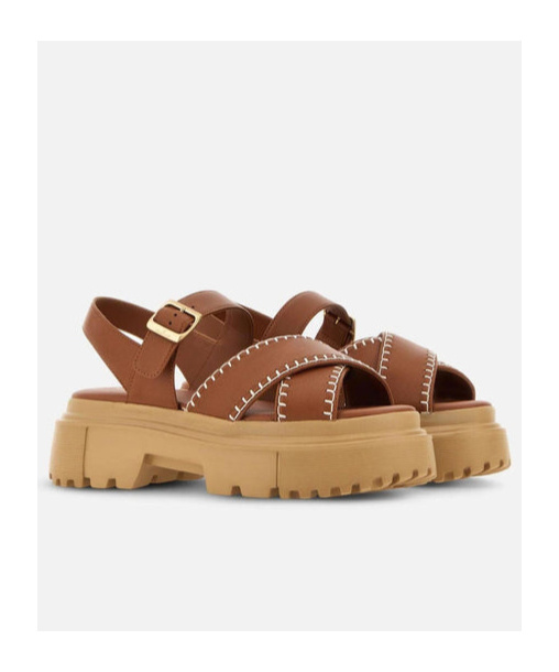 Hogan Round-head Cross Sandals In Brown