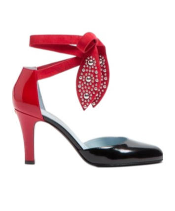 Shop Valentino Foliefoliage Pumps In Abrasive Calfskin 85mm In Black/pure Red