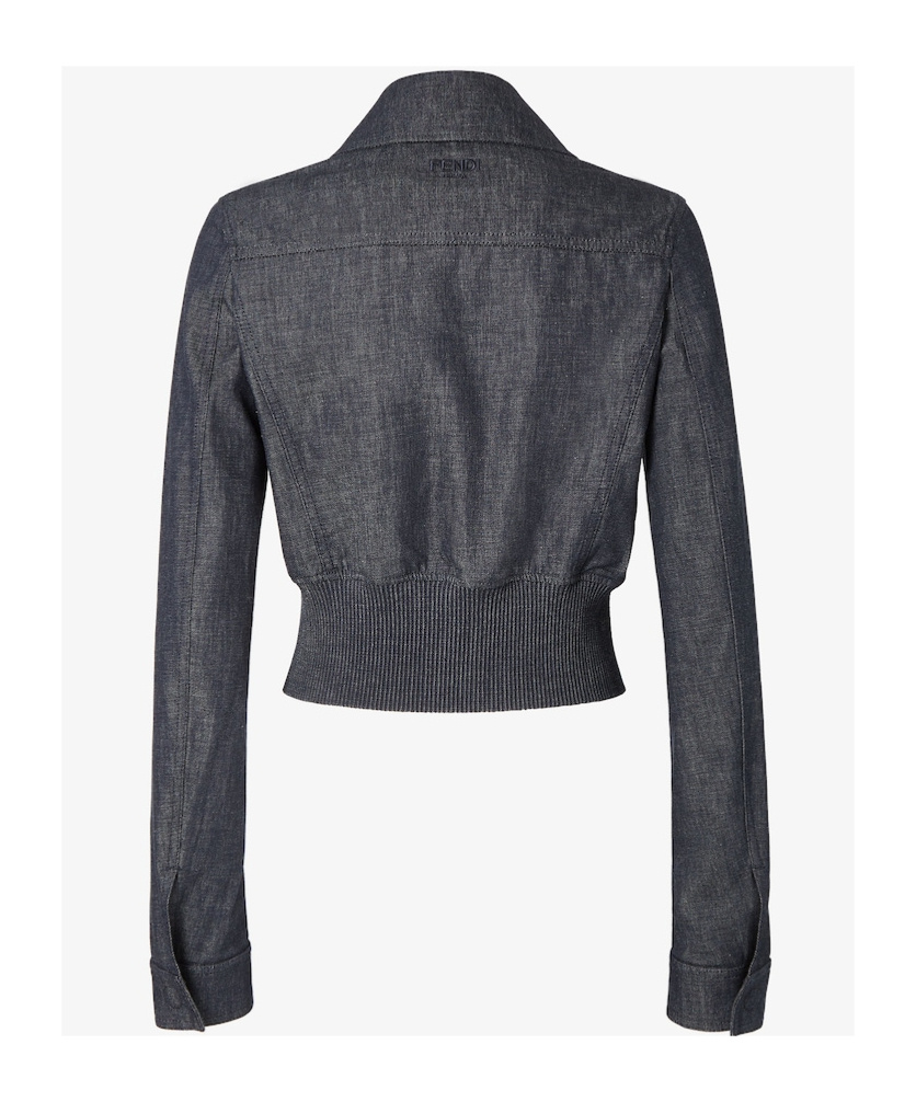 Fendi Light Blue Chambray Bomber Jacket In Black