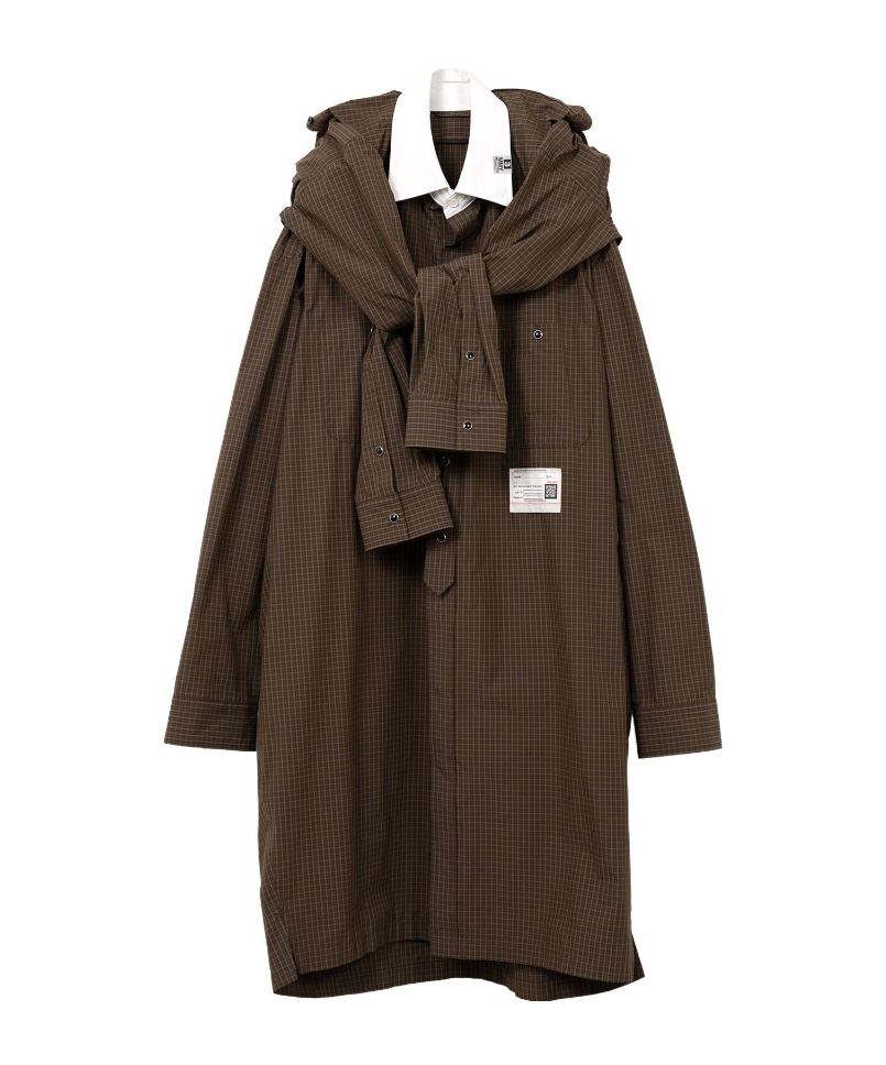 Miharayasuhiro Brown Sleeve Layered Check Shirt Midi Dress In Brown