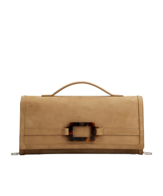 Roger Vivier Belle Vivier Clutch In Suede In Brown