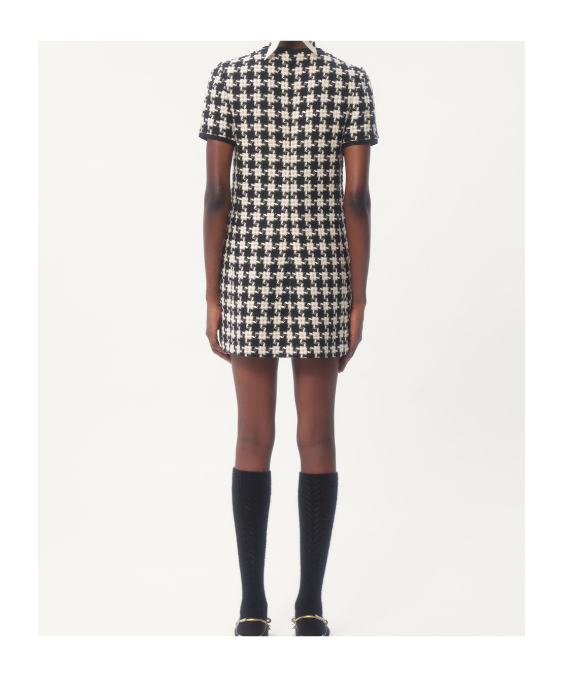 Valentino Embroidered Damier Light Tweed Short Dress In Black