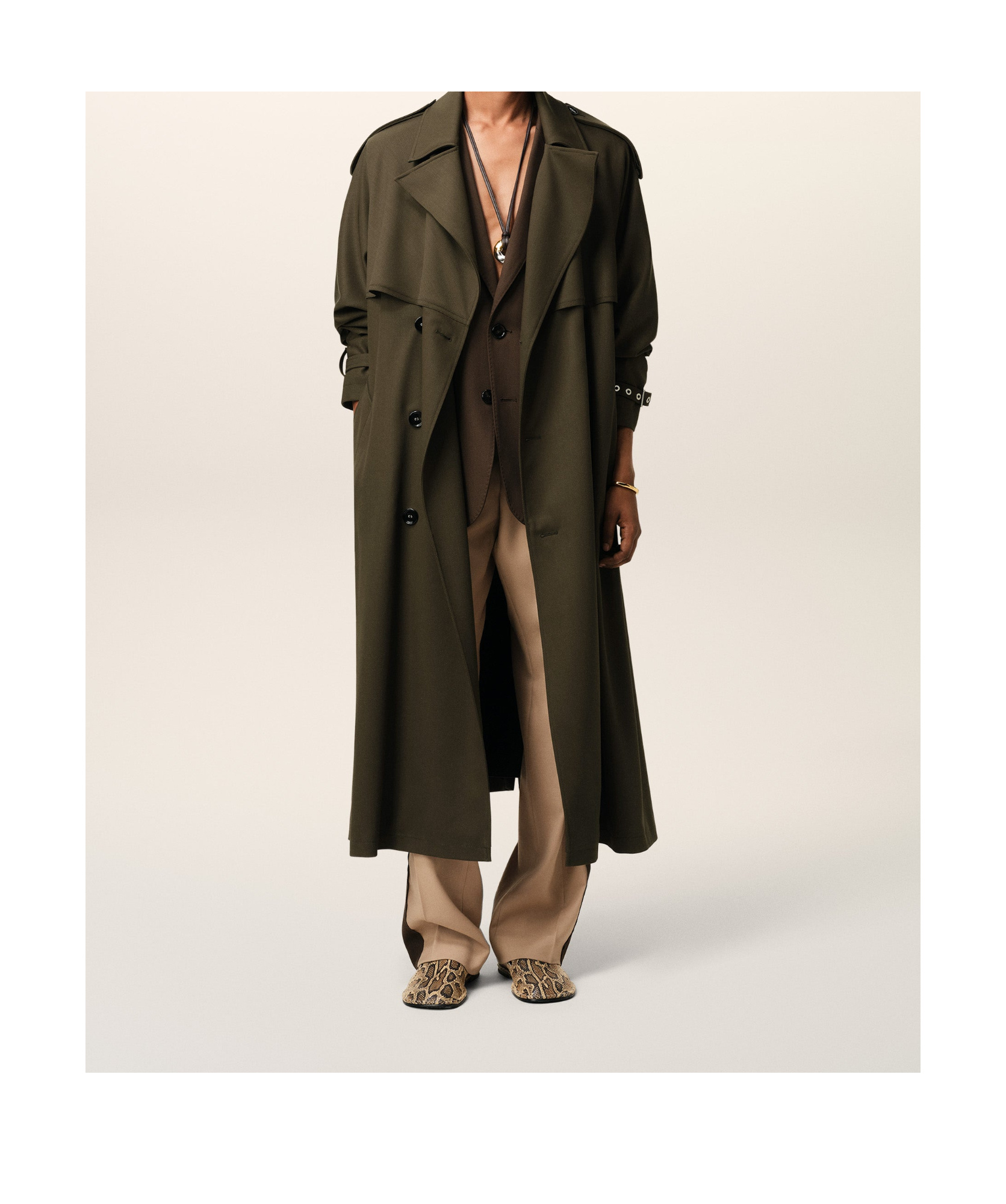 AMI ALEXANDRE MATTIUSSI WOOL GABARDINE TRENCH COAT