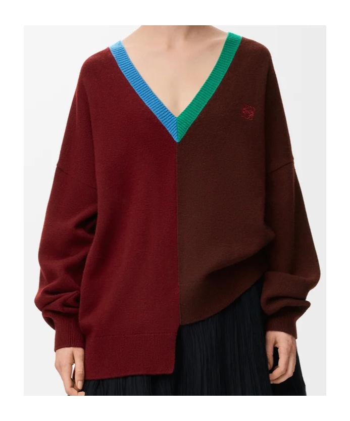 Loewe Asymmetric Embroidered Wool-blend Sweater In Burgundy