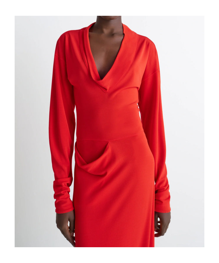 Lemaire Cowl-neck Pocket Dress In Red