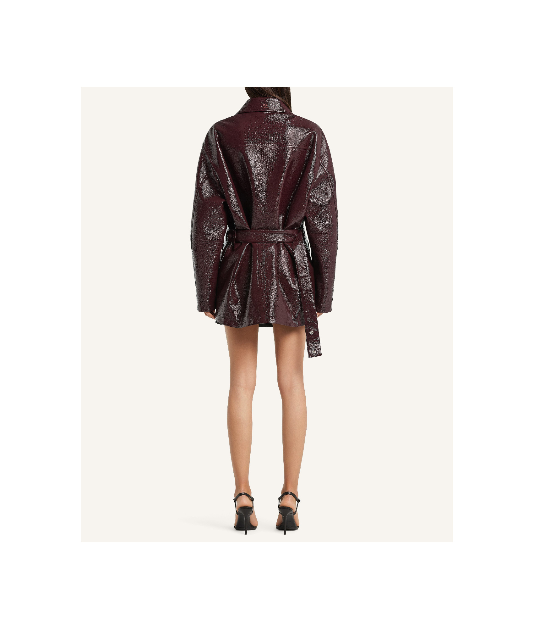 Courrèges Shiny Bomber Jacket Belted Waist In Burgundy
