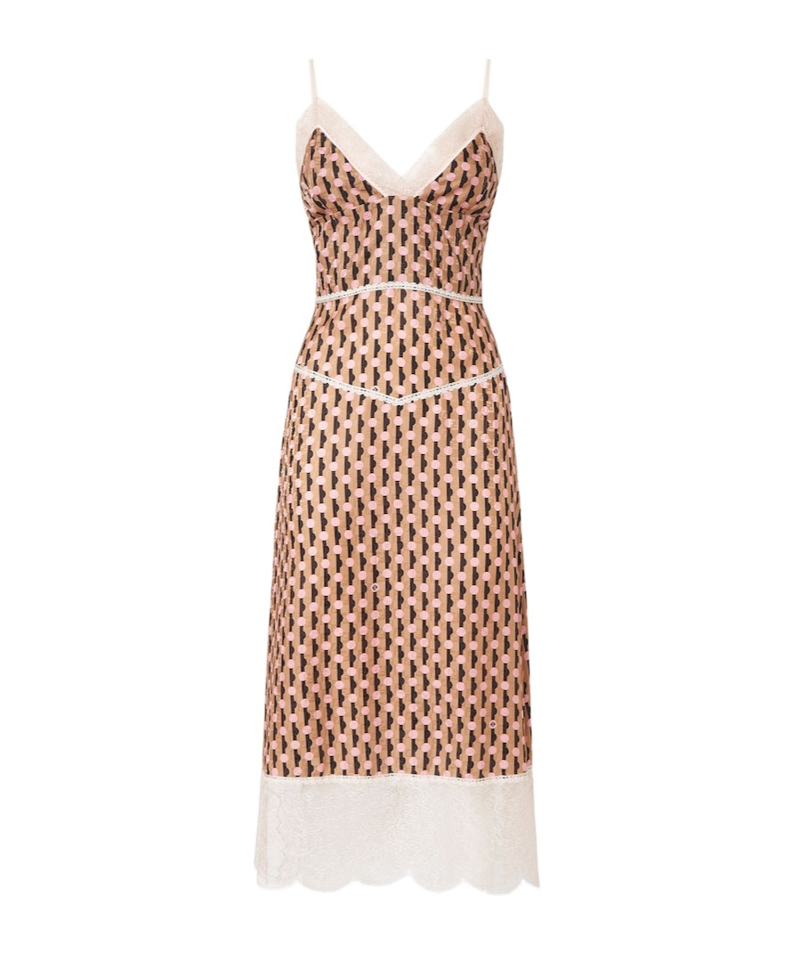 Fendi Dots Pink Jacquard Silk And Lace Dress
