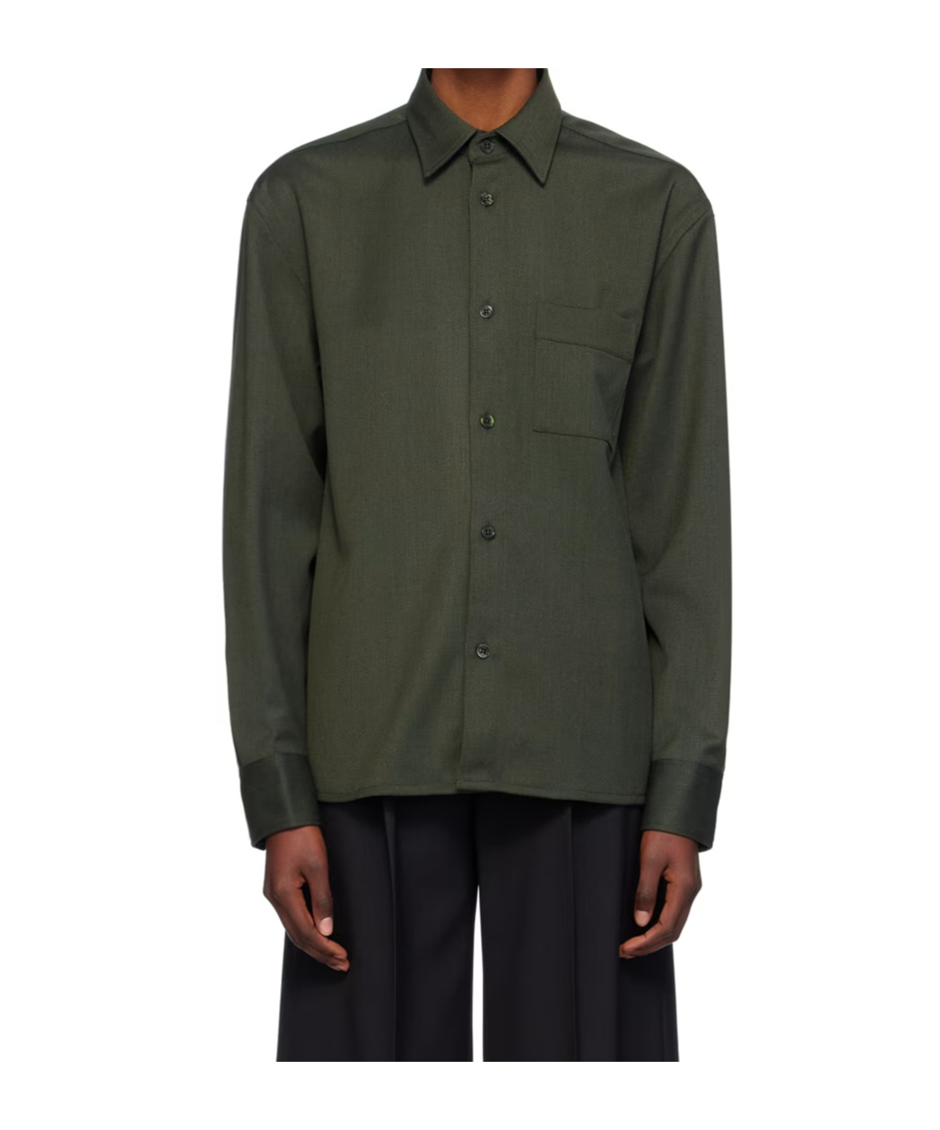 Filippa K Green Boxy Wool Twill Shirt In Green