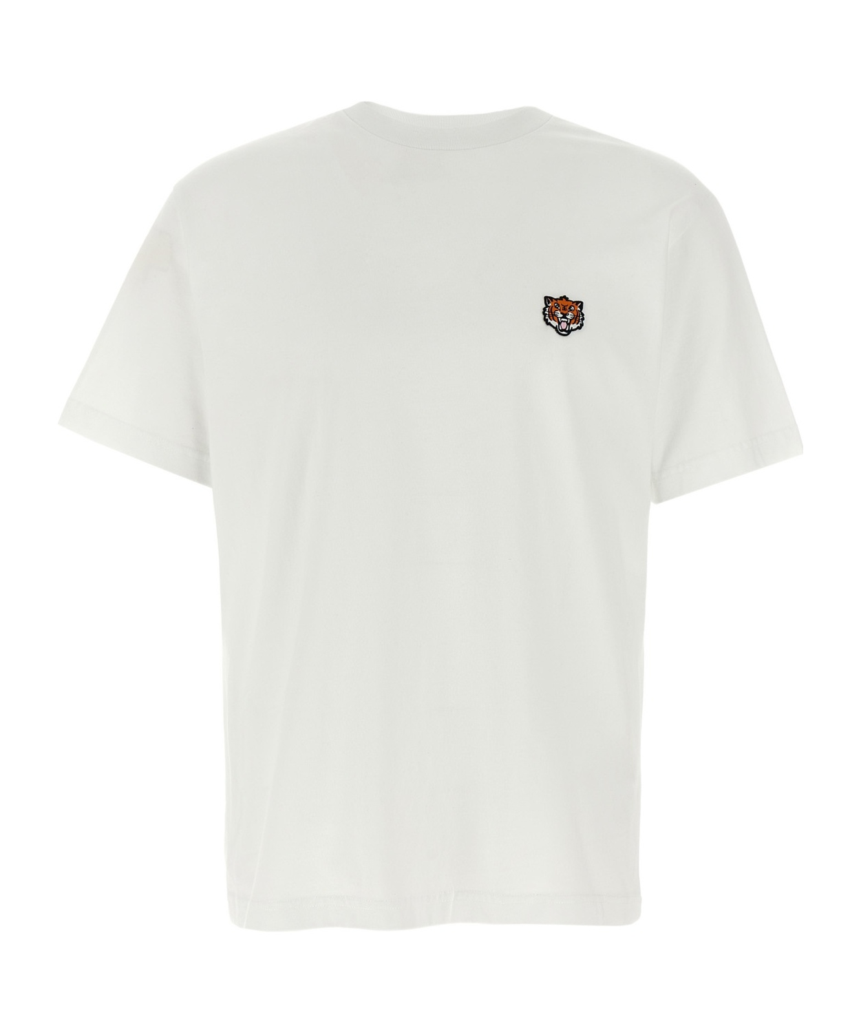 Kenzo White Crewneck T-shirt With Logo Patch On The Front In Cotton Man In Gray