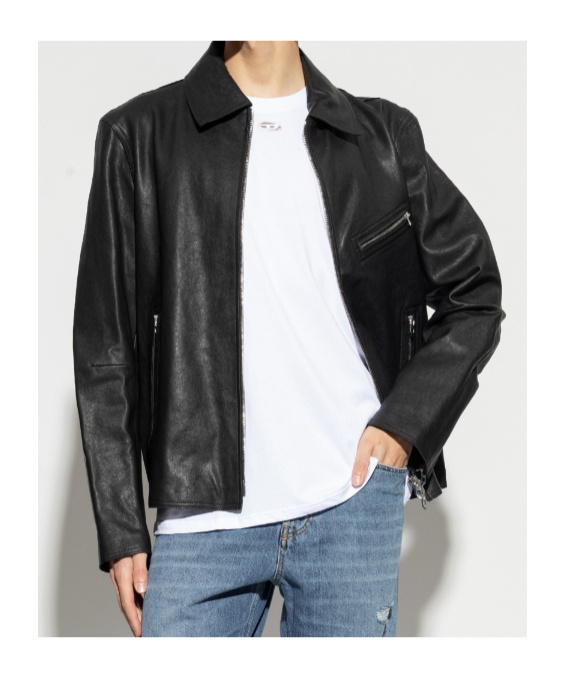 Diesel Leather Jacket With Embossed Oval D In Tobedefined