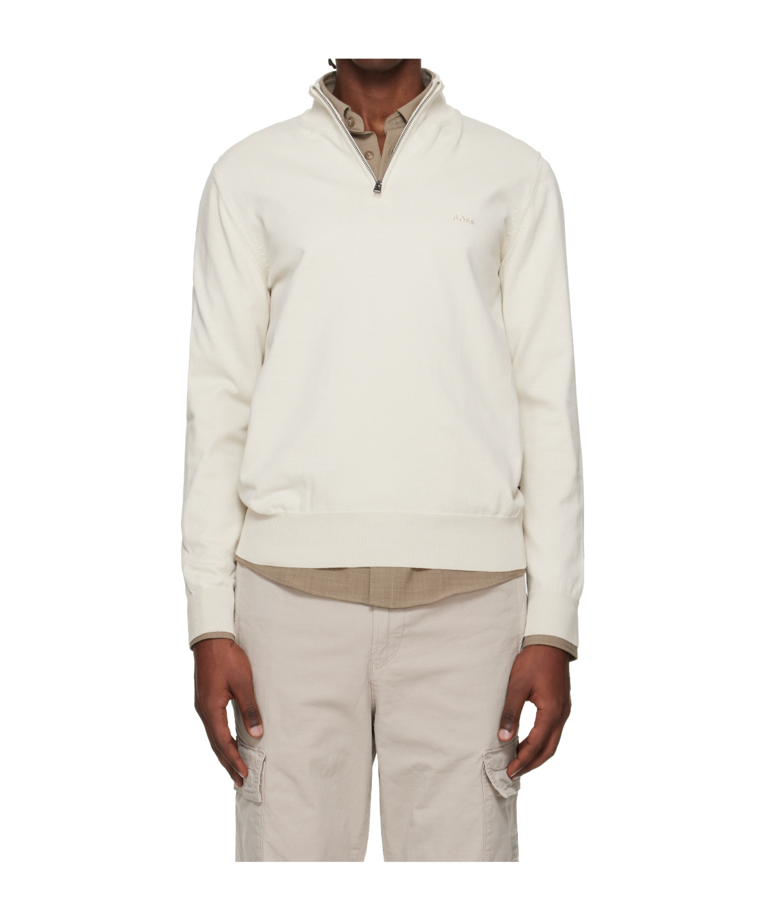Hugo Boss Half-zip Knit Sweatshirt In White