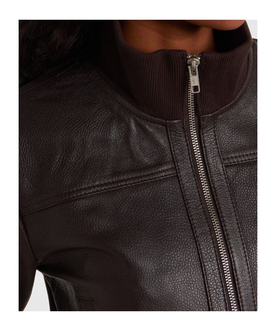 The Frankie Shop Tobias Leather Bomber Jacket In Brown