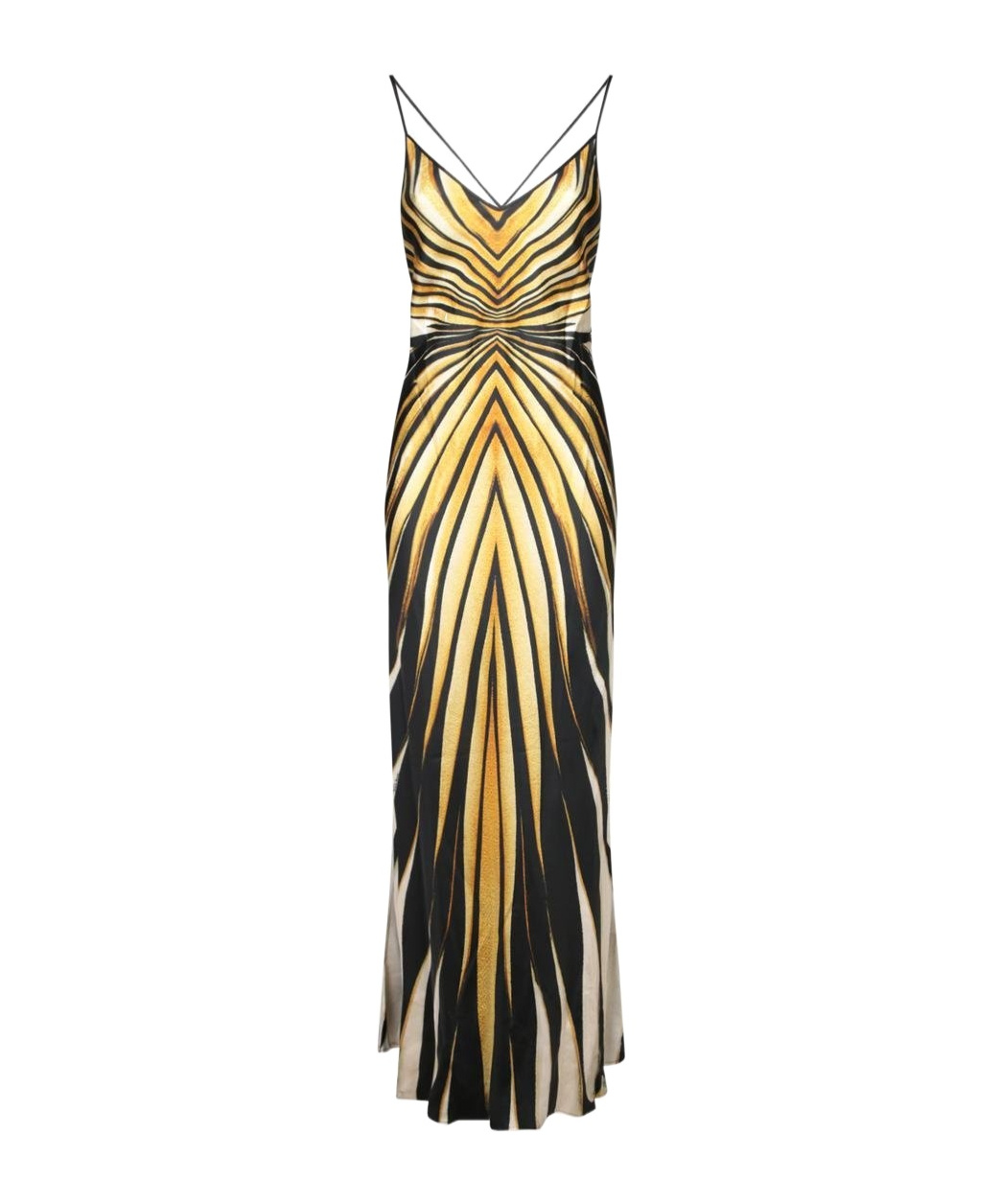 Roberto Cavalli Multicolor Silk Dress With Dynamic Stripes And V-cut Back In Multicolor