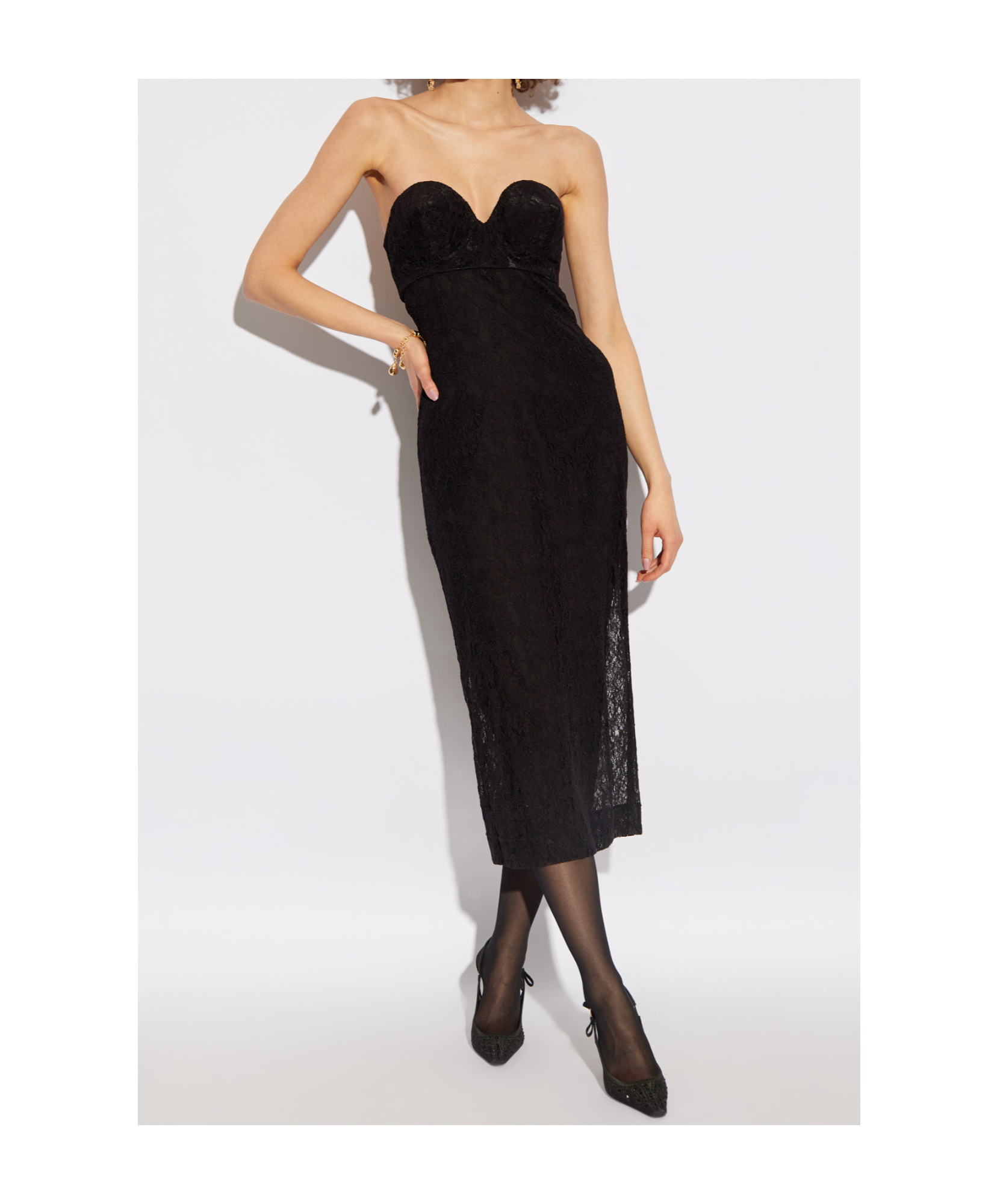 Dolce & Gabbana Strapless Lace Dress In Black