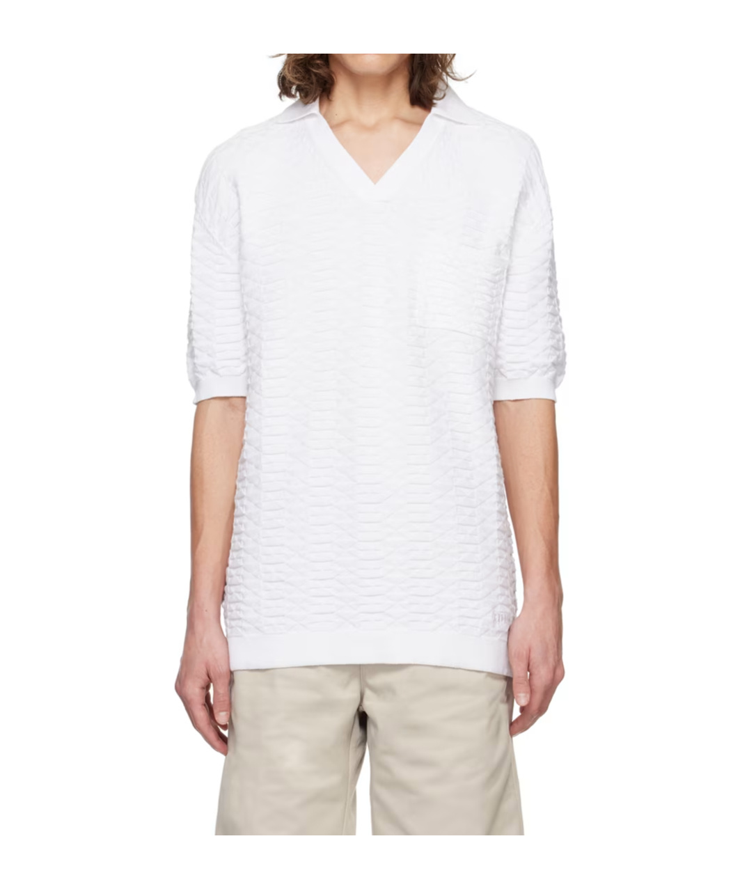 Hugo Boss Hugo Spato Cotton Jacquard Sweater Polo In White