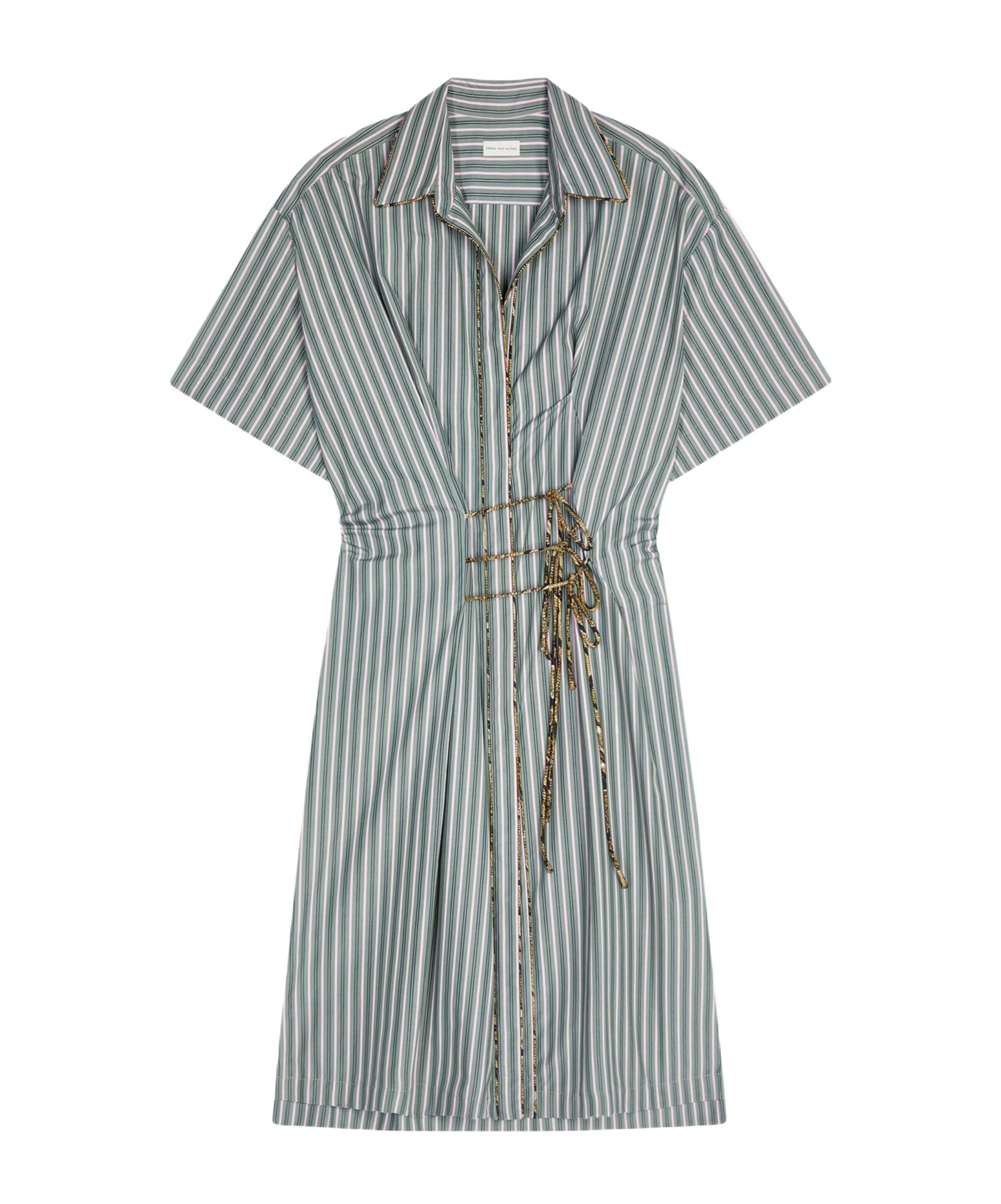 Dries Van Noten Striped Cotton Dress In Gray
