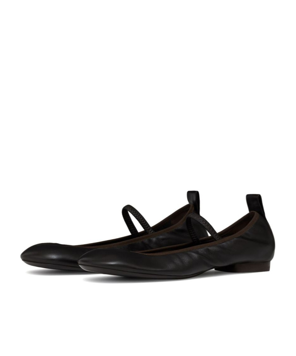 Lemaire Square Flat Leather Mary Jane Flats In Black