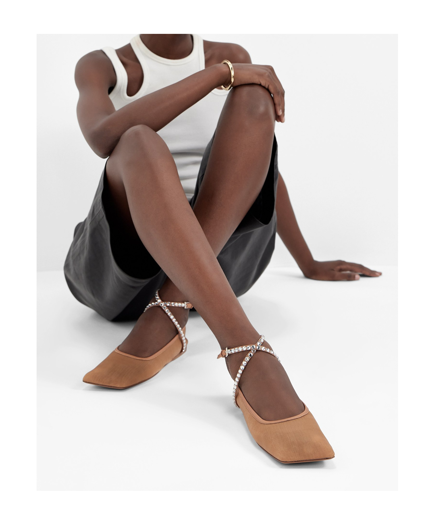 Amina Muaddi Square Toe Ballet Shoes In Nude