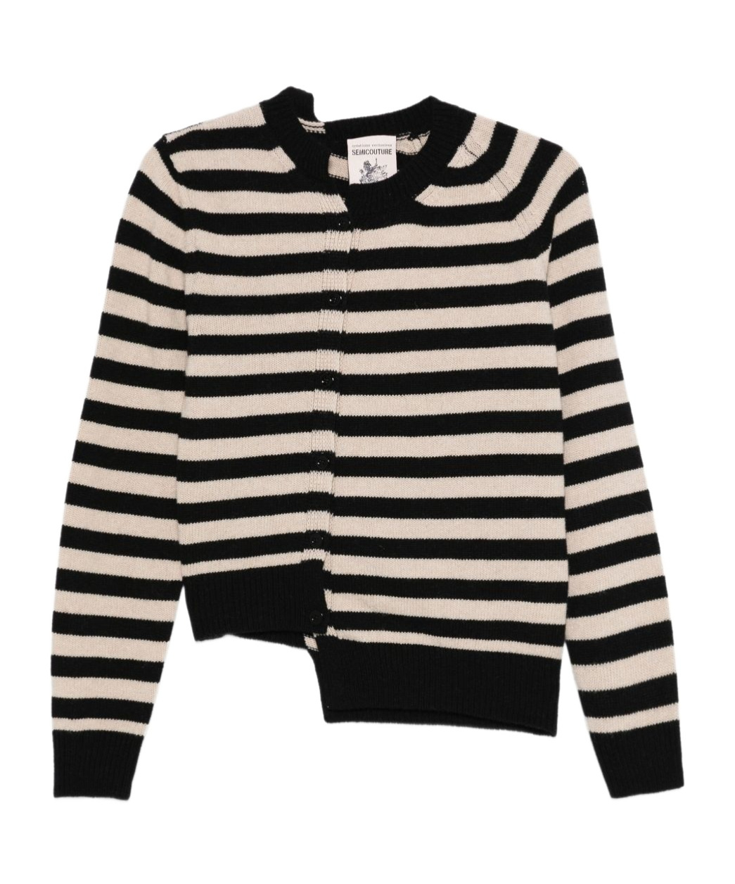 Semicouture Striped Asymmetric Cardigan In Black