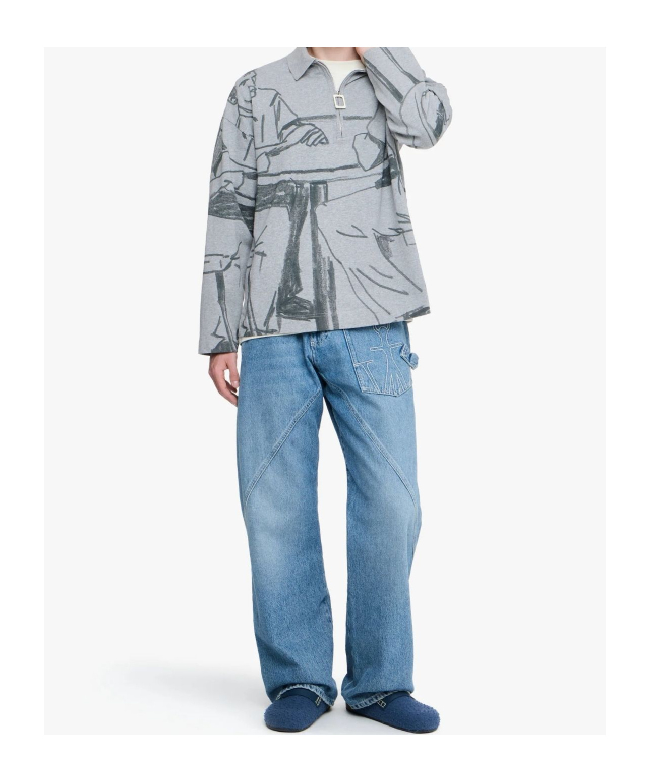 Jw Anderson Half-zip Illustration Sweatshirt In Gray