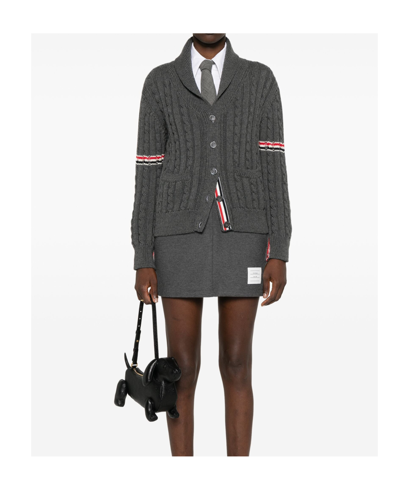 Thom Browne Rwb-stripe Cable-knit Cardigan In Black