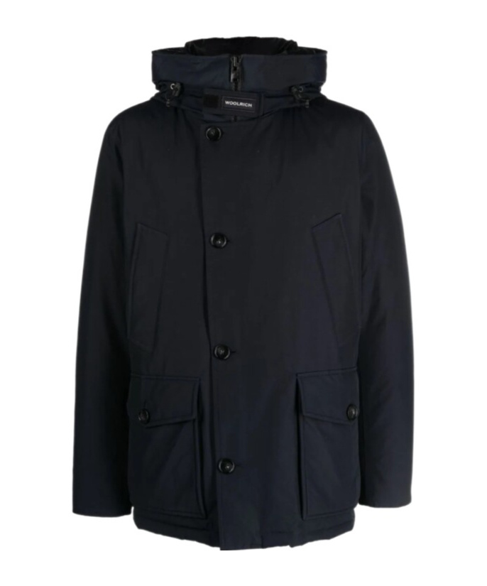 Woolrich Classic Hooded Coat With Front Button Closure In Black