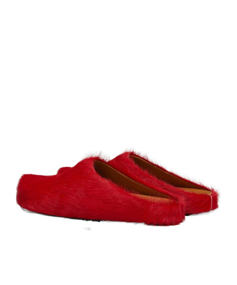 Marni Sabot Brushed Leather Slides In Red