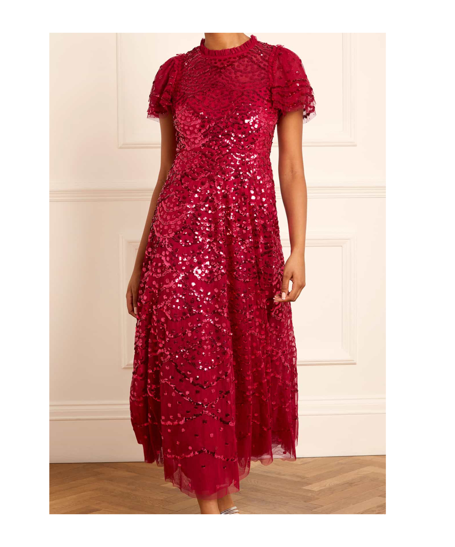 Needle & Thread Decorative Polka Dot Ankle Dress Skirt In Red
