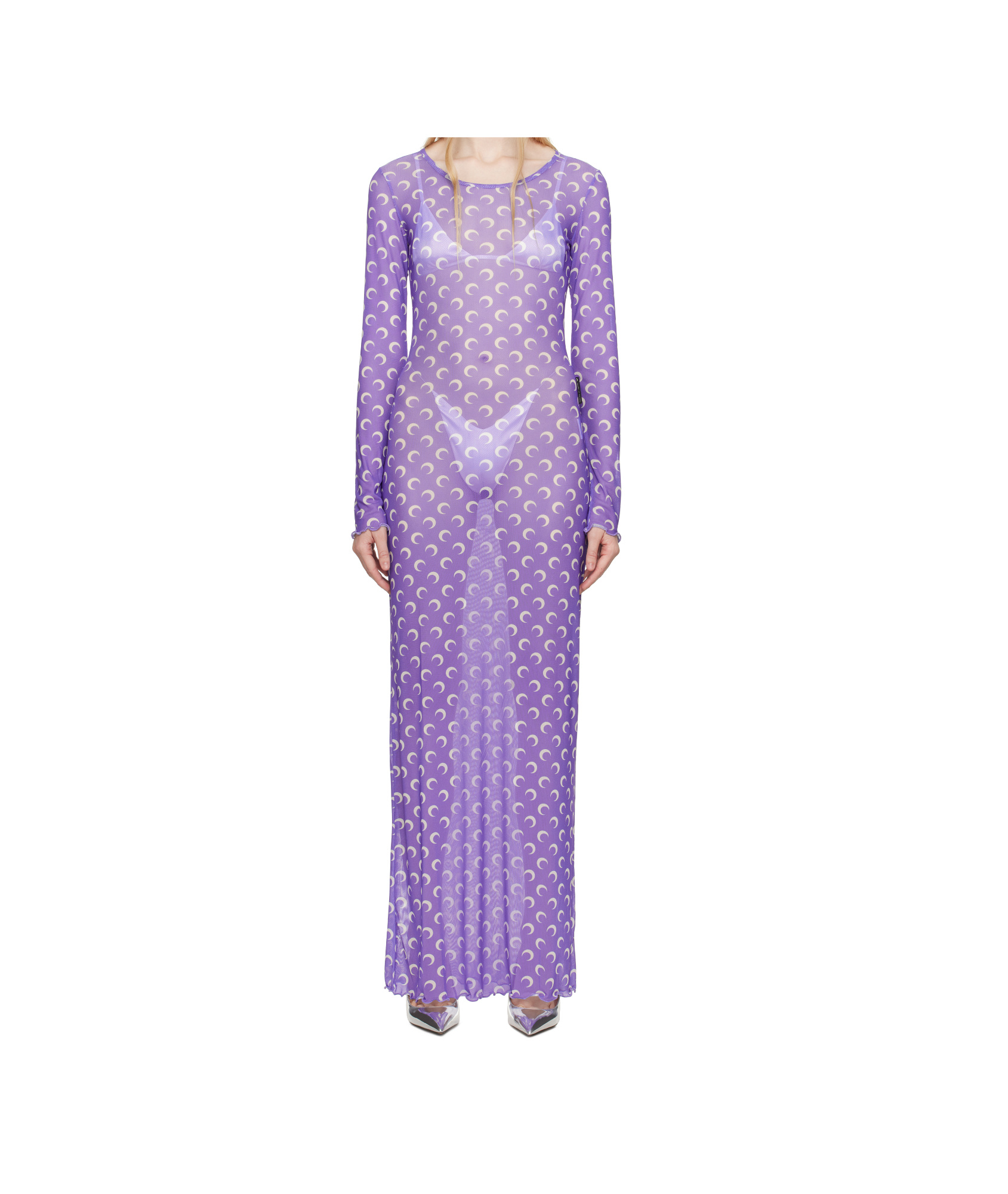 Marine Serre Purple Moon Printed Mesh Panelled Maxi Dress