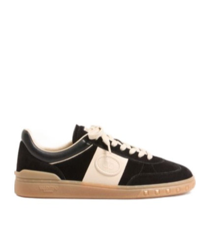 Valentino Garavani Upvillage Low Top Trainer In Split Leather And Calfskin Nappa Leather In Black