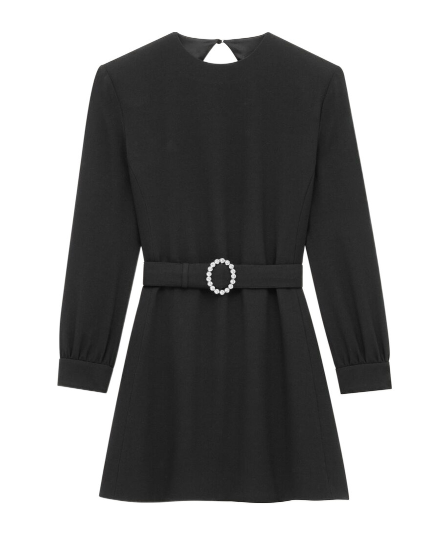 Saint Laurent Crystal-embellished Belted Woven Mini Dress In Pink