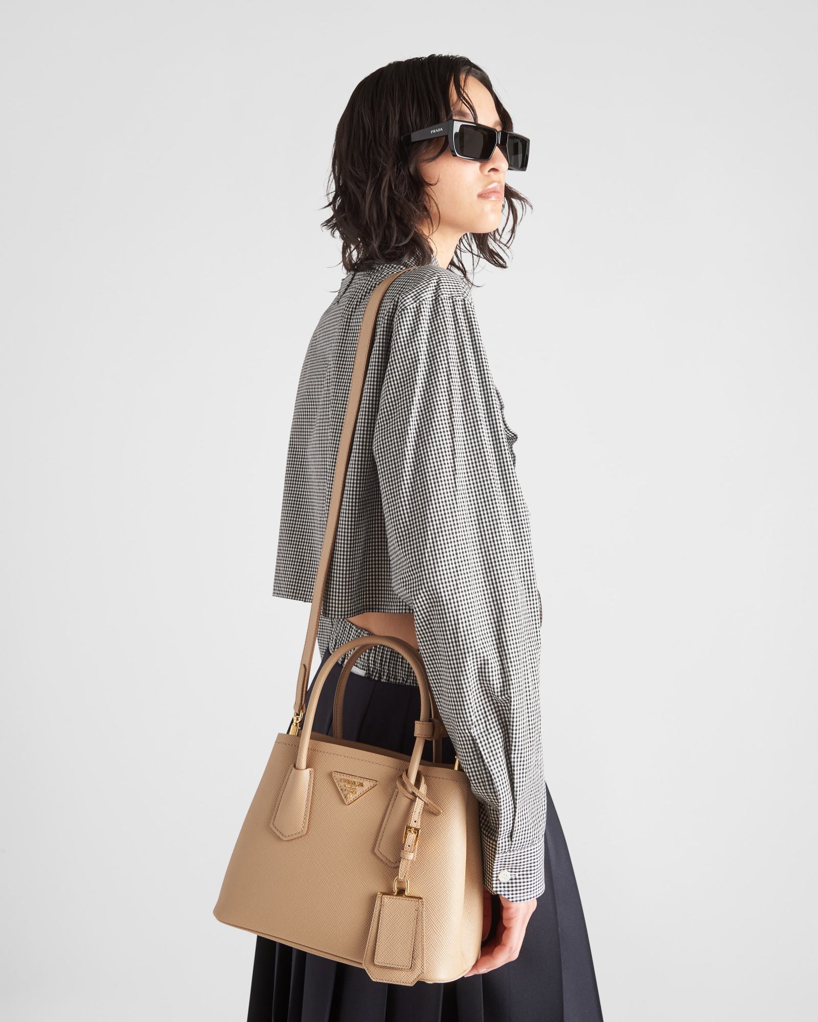 Prada Double Saffiano Leather Mini Bag In Nude