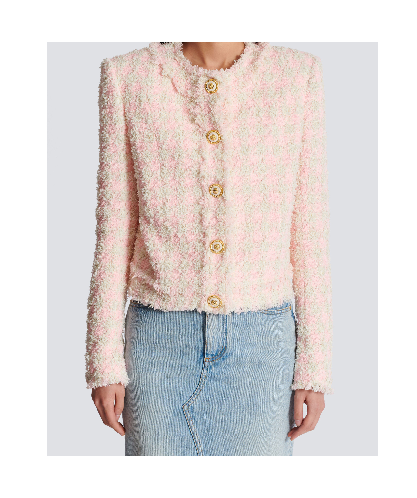 Balmain Five-button Tweed Jacket In Nude